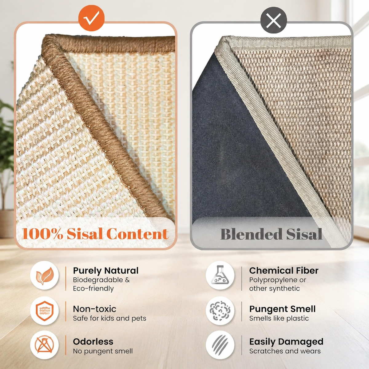 L-Shaped Sisal Cat Scratcher Ramp – Solid Wood Indoor Scratching Board