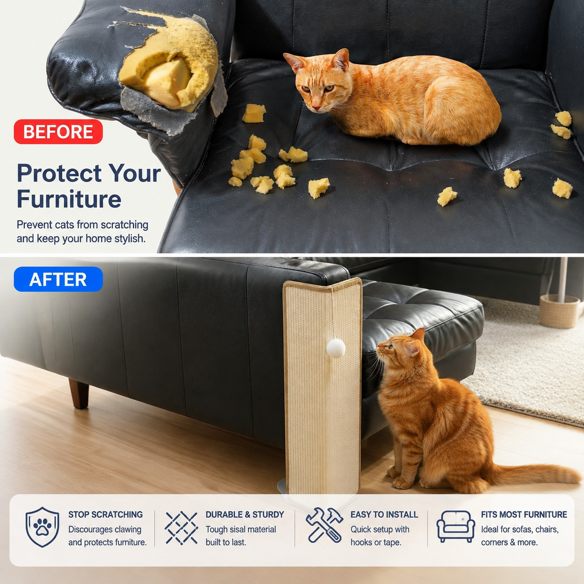 23.6" Under-Furniture Cat Scratcher – Sisal Scratch Pad for Couch & Sofa