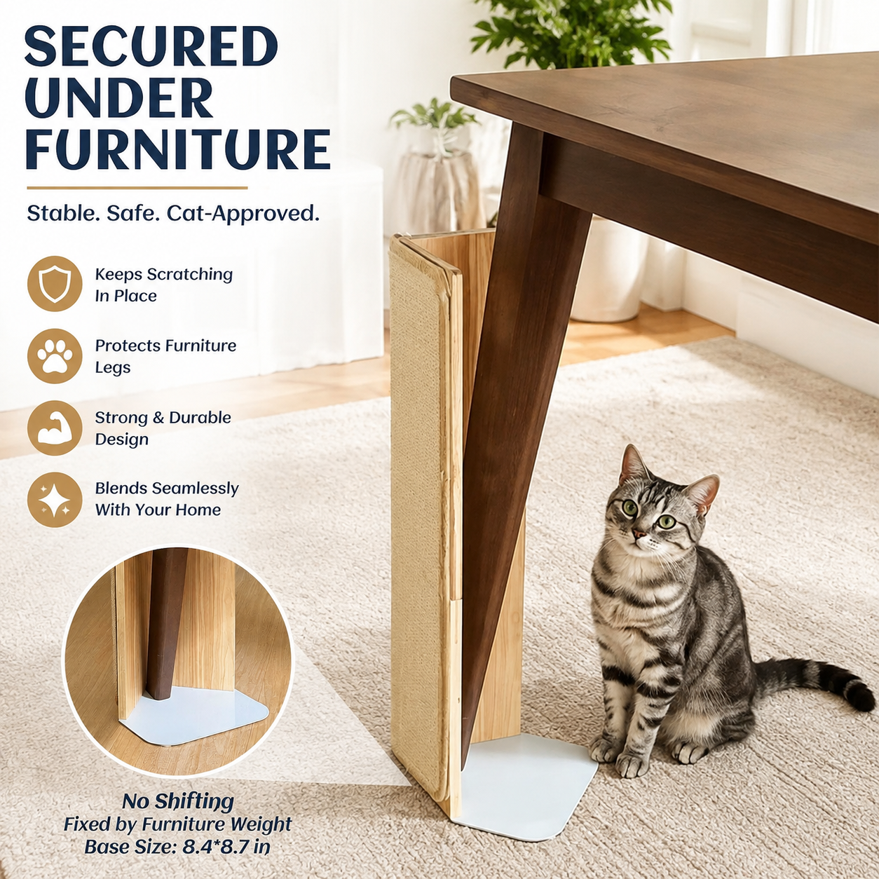 23.6" Under-Furniture Cat Scratcher – Sisal Scratch Pad for Couch & Sofa