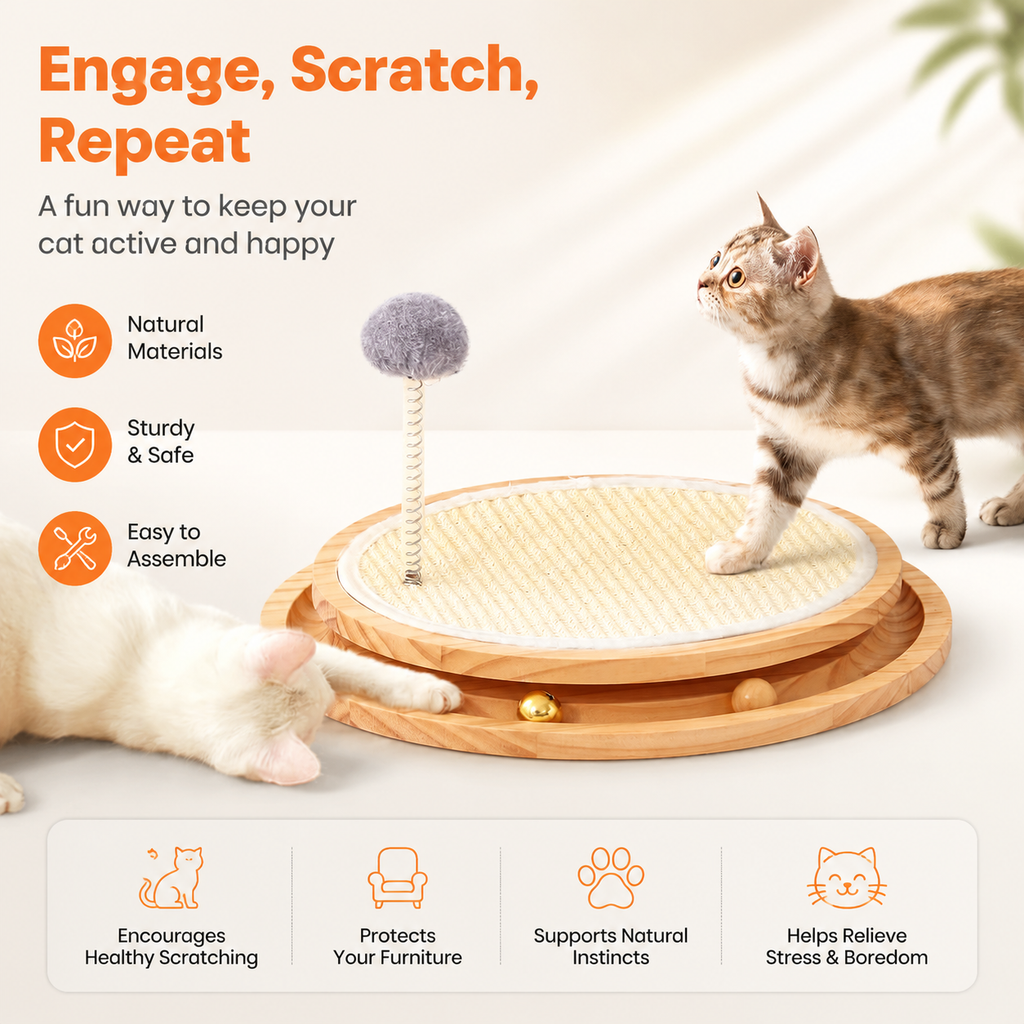 Natural Sisal Cat Scratcher with Ball Track – Interactive Scratching Toy for Cats