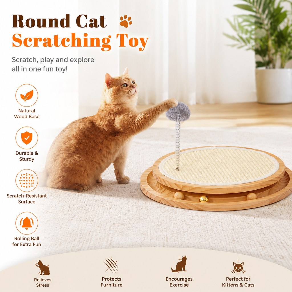 Natural Sisal Cat Scratcher with Ball Track – Interactive Scratching Toy for Cats