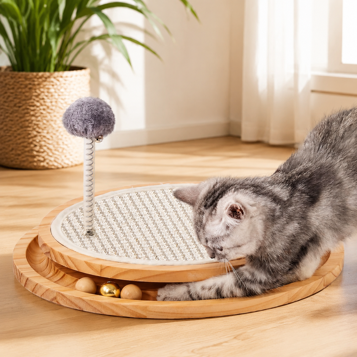 Natural Sisal Cat Scratcher with Ball Track – Interactive Scratching Toy for Cats