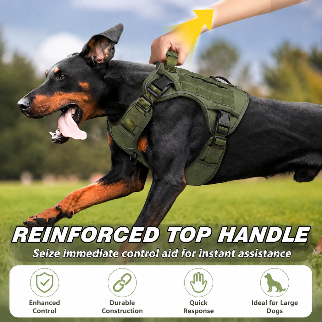 Tactical Dog Harness for Large Dogs – Adjustable No Pull Harness with Handle
