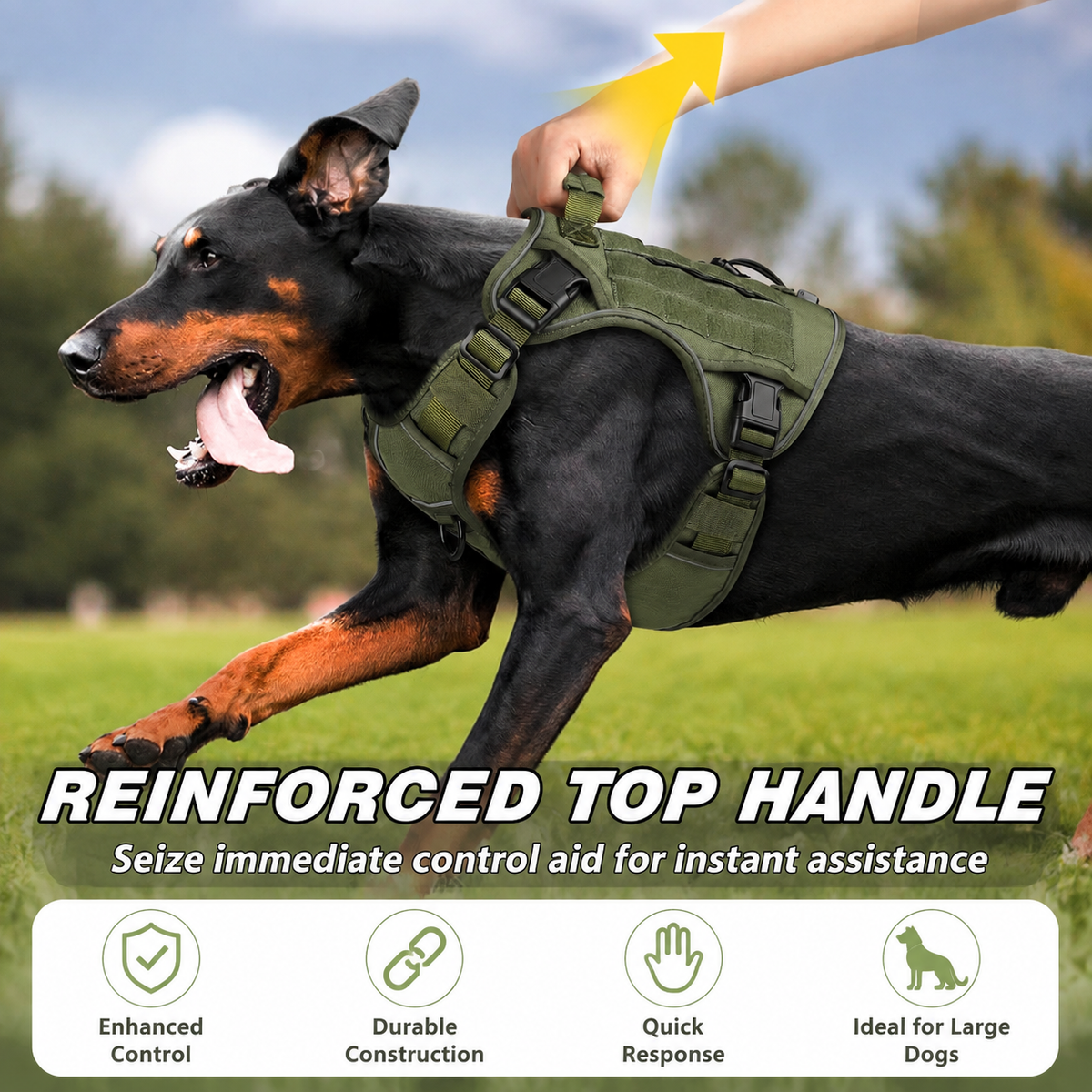 Tactical Dog Harness for Large Dogs – Adjustable No Pull Harness with Handle