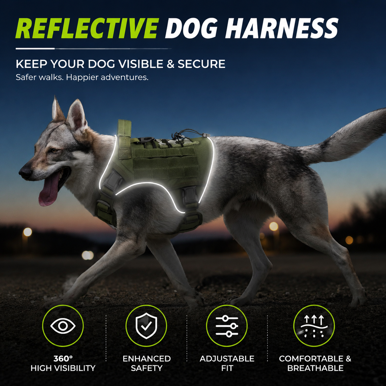 Tactical Dog Harness for Large Dogs – Adjustable No Pull Harness with Handle