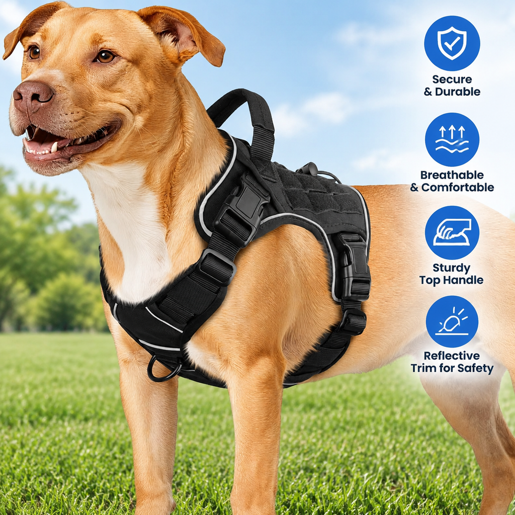 Tactical Dog Harness for Large Dogs – Adjustable No Pull Harness with Handle