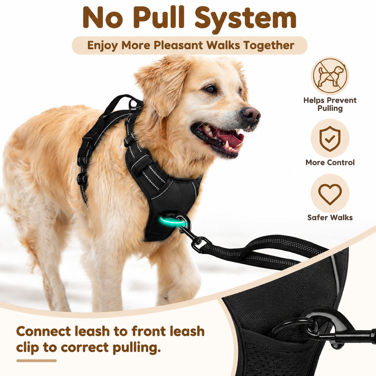 No Pull Dog Harness for Large Dogs – Adjustable Pet Vest with 2 Leash Clips