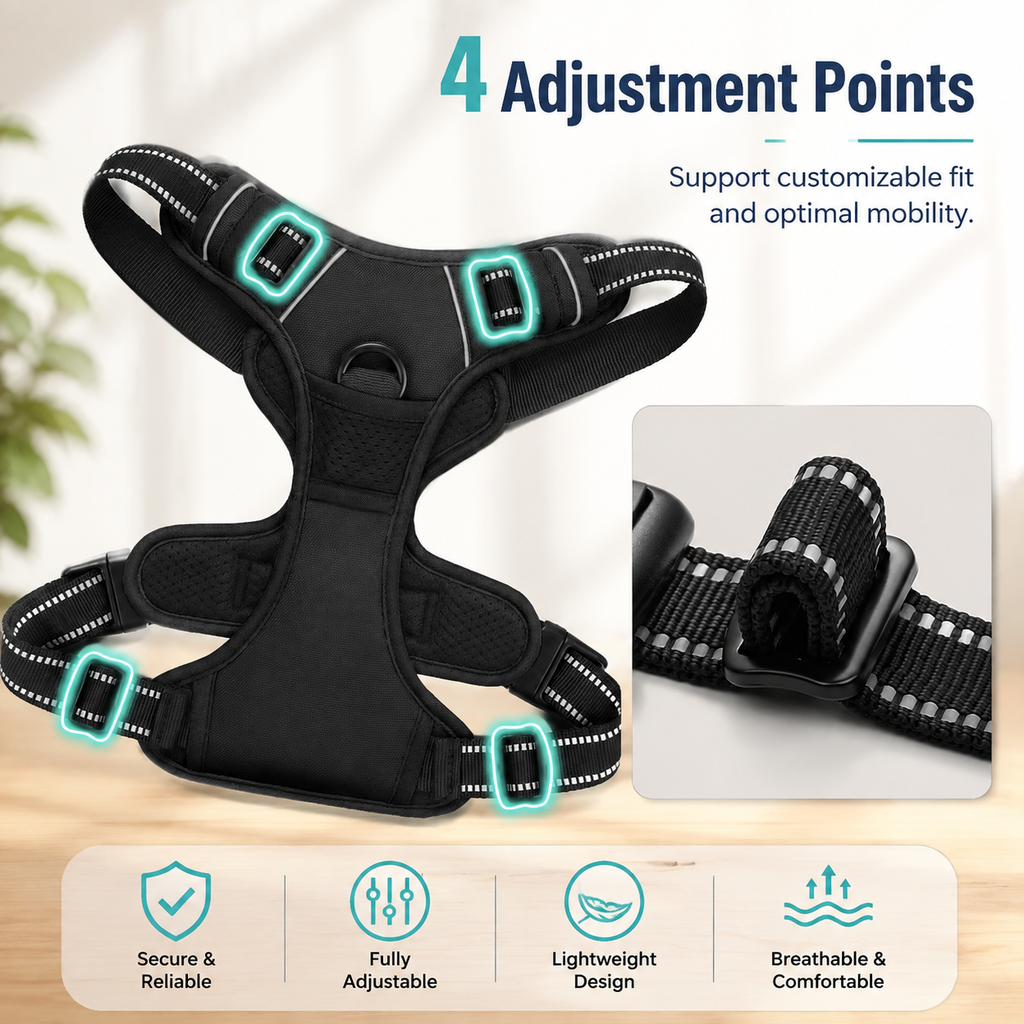 No Pull Dog Harness for Large Dogs – Adjustable Pet Vest with 2 Leash Clips