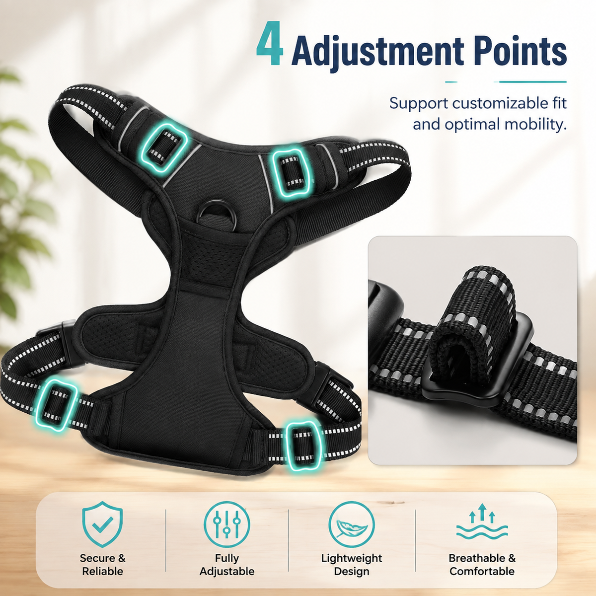 No Pull Dog Harness for Large Dogs – Adjustable Pet Vest with 2 Leash Clips