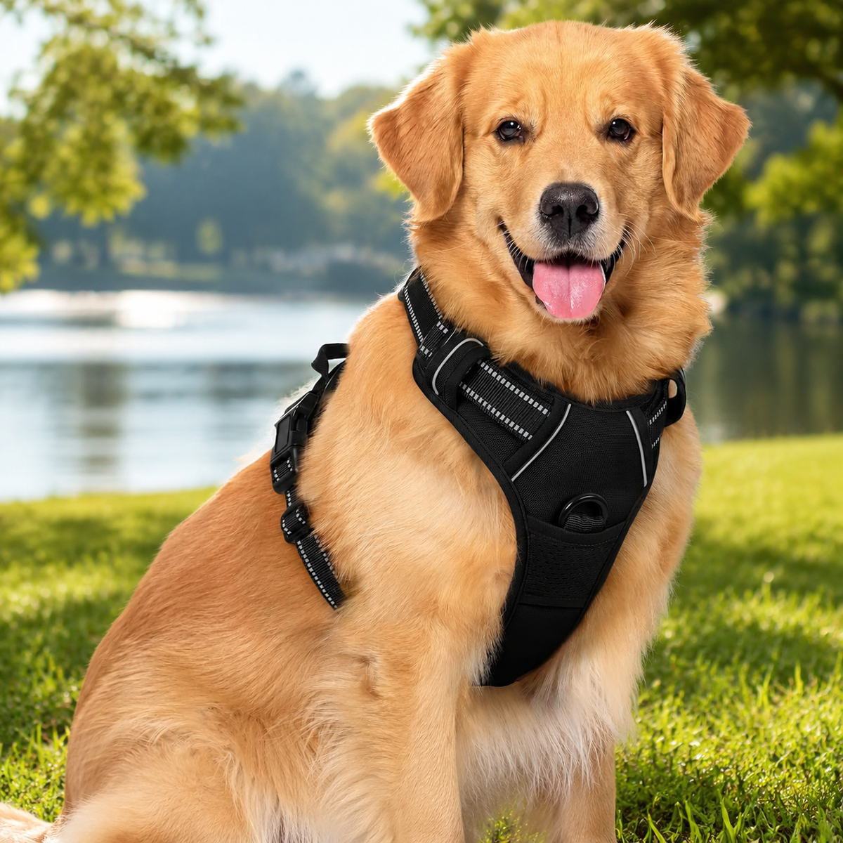 No Pull Dog Harness for Large Dogs – Adjustable Pet Vest with 2 Leash Clips