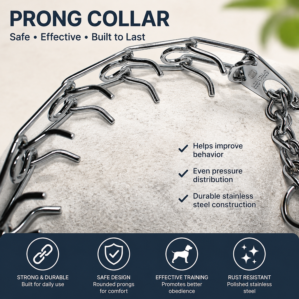 3.0mm Stainless Steel Prong Training Collar for Dogs – Adjustable 22" Anti-Pull Collar