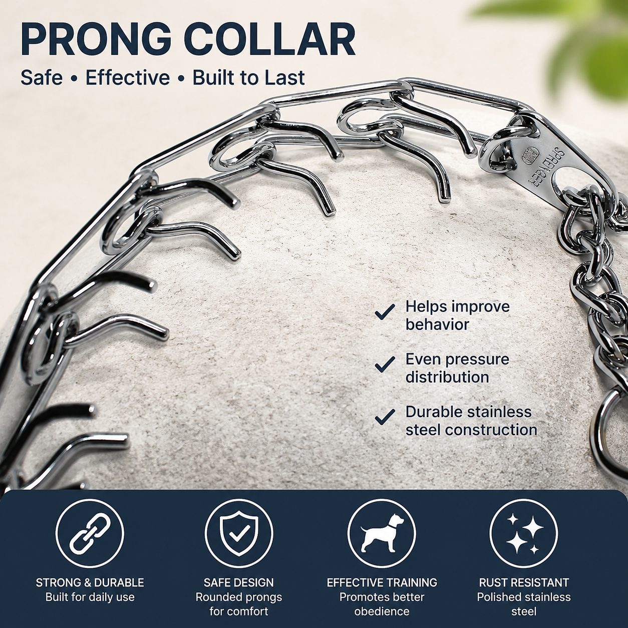 3.0mm Stainless Steel Prong Training Collar for Dogs – Adjustable 22" Anti-Pull Collar