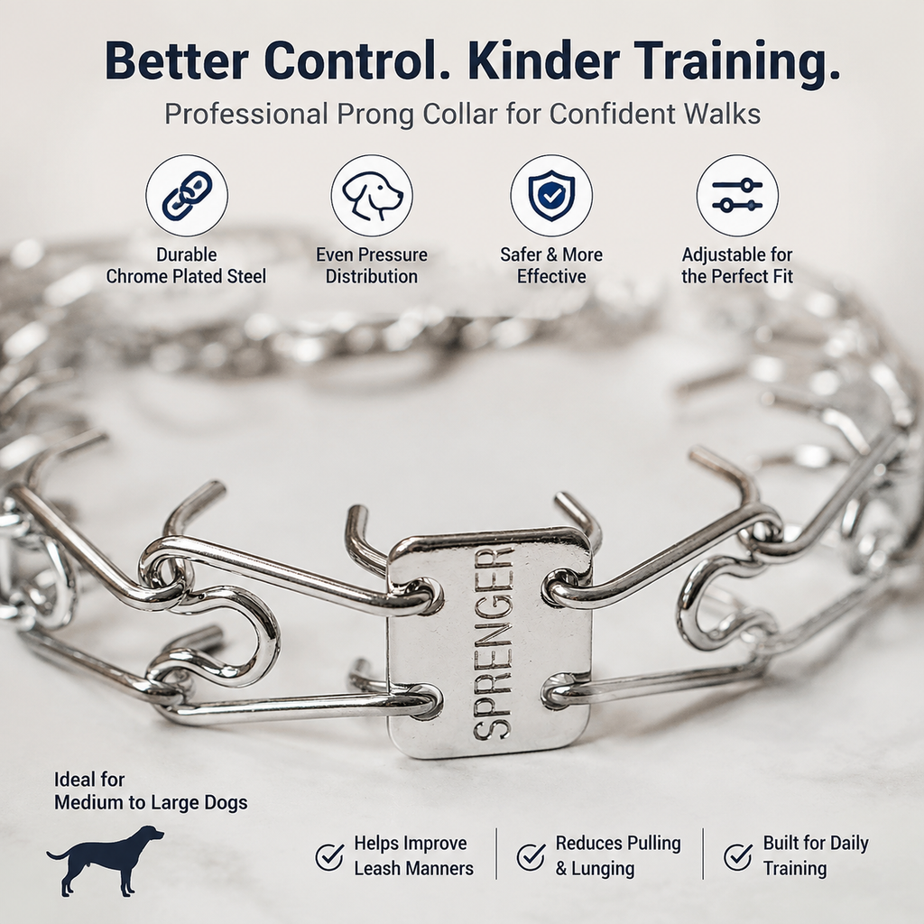 2.25mm Prong Dog Training Collar – Adjustable 14" Chrome-Plated Steel Pinch Collar