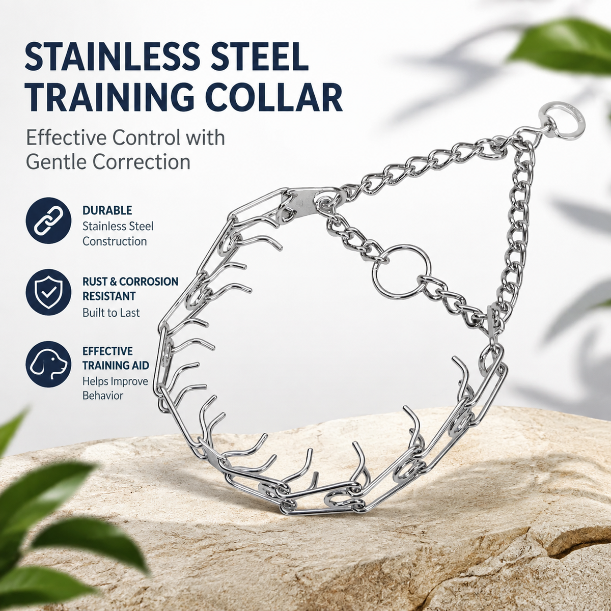 3.0mm Prong Dog Training Collar – 22" Adjustable Chrome-Plated Steel Collar
