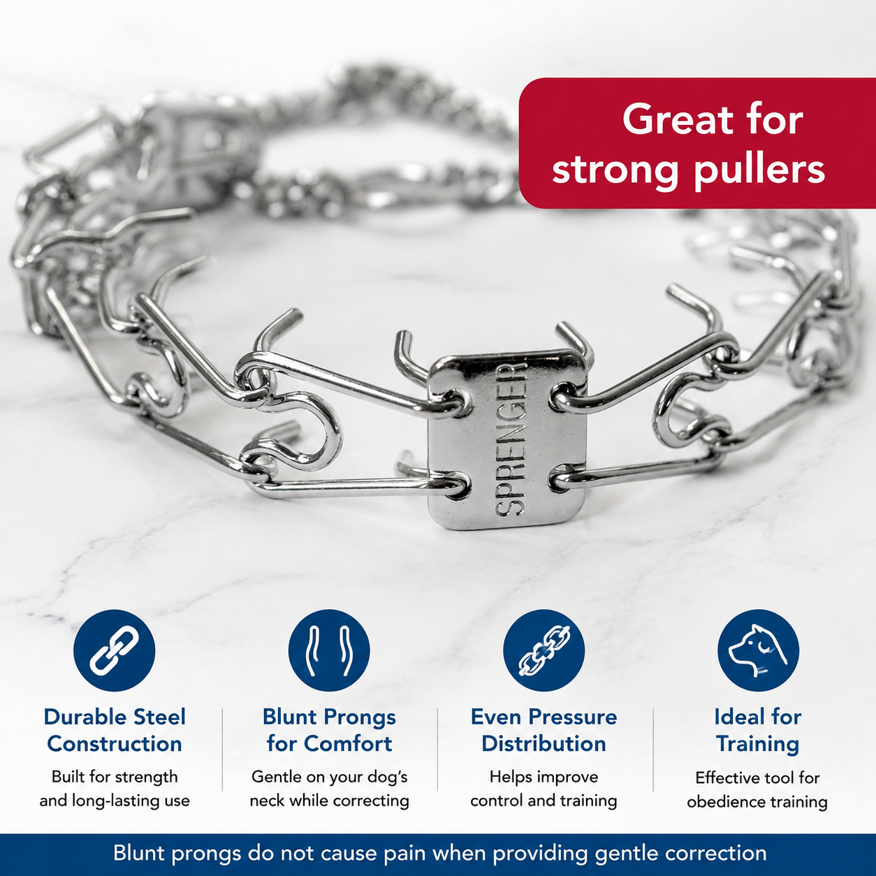 3.0mm Prong Dog Training Collar – 22" Adjustable Chrome-Plated Steel Collar